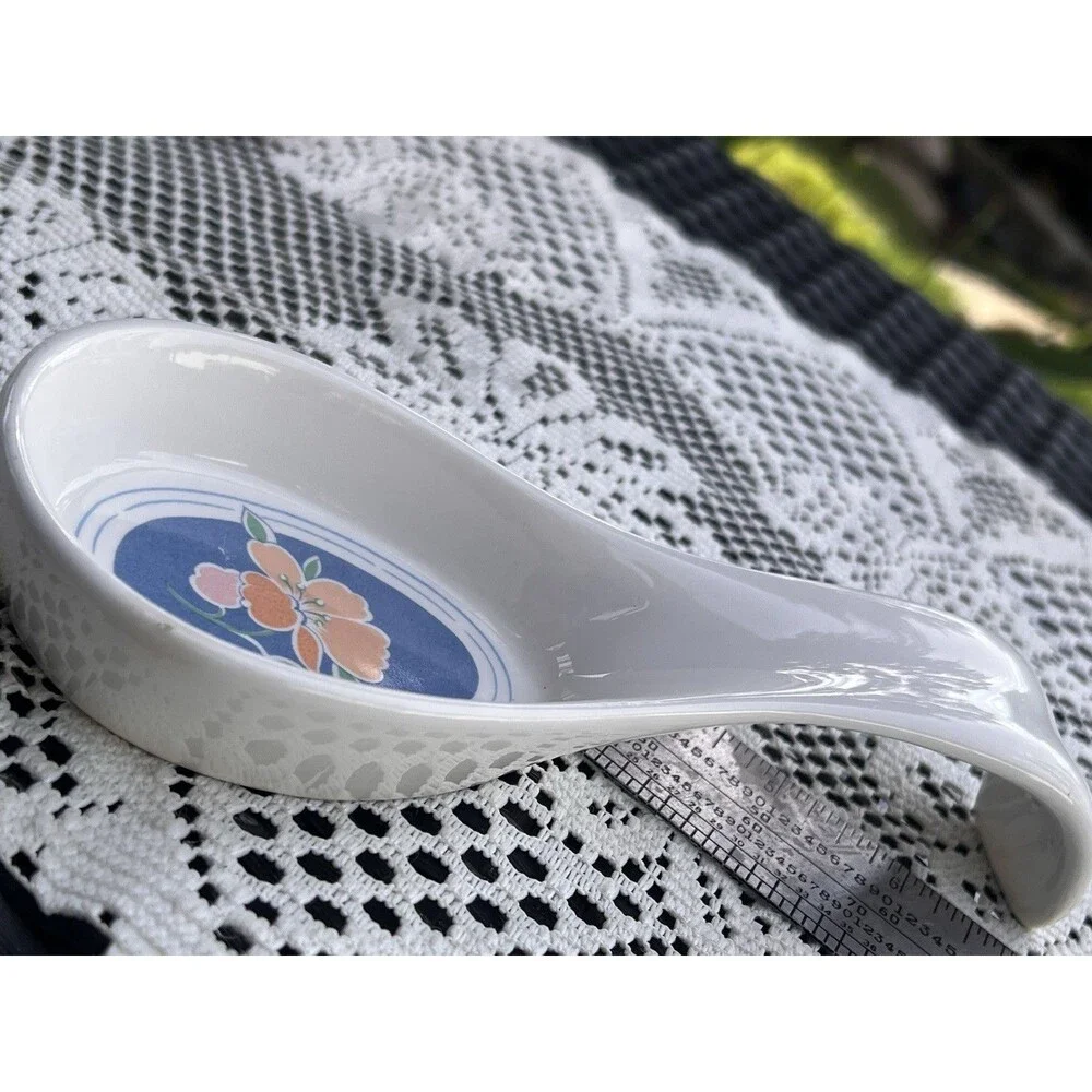 1990s Vintage Floral Ceramic Spoon Rest GHC Mexico Country Kitchen Decor